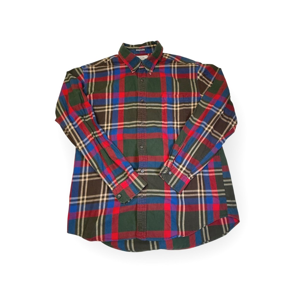 ST. JOHN'S BAY Men's Large L Brushed Flannel Plaid Long Sleeve Button Up Shirt